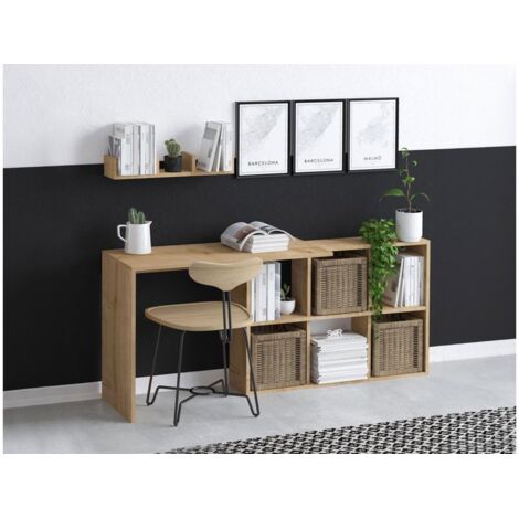 Bureau 6 niches avec étagère murale - Coloris : Naturel - KADONA (1/5)