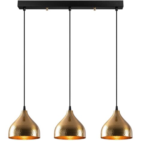 Suspension 3 ampoules alignées Gakula Métal martelé Noir et Or antique (1/5)