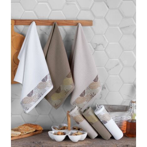 Ensemble de gants de toilette Set 100% Coton Blanc Brun Beige 340 gr/m² Jacquard