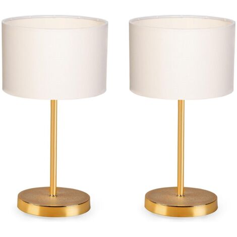 Lot de 2 lampes de table Waimea H24cm Métal Or et Tissu Blanc Blanc créme