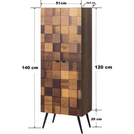 Cotecosy – Meuble de rangement en aggloméré – Panneaux mélaminés – Dimensions L51 x P32,5 x H140 cm – Pieds en métal – Fixation murale recommandée (1/8)