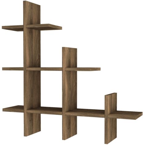 Étagère Murale en Noyer, 81,8x80x18 cm, Pour Salon ou Salle à Manger avec Rangement Supplémentaire (1/5)