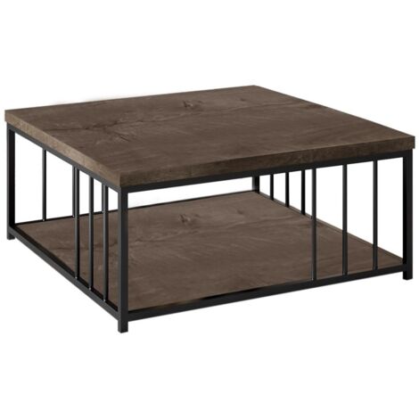 Table basse carrée noyer et métal noir Tonya 90cm (1/5)