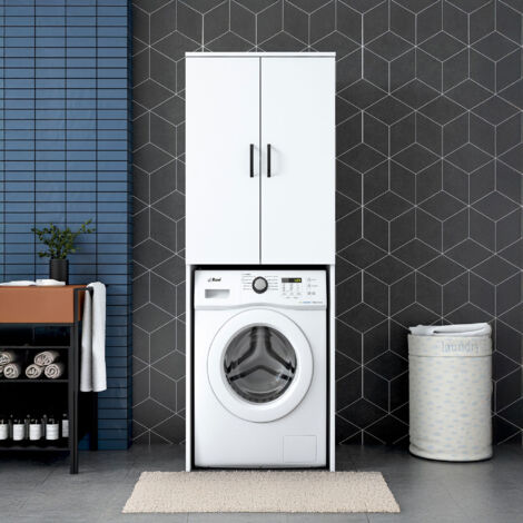 M&S – Armoire à laver blanche 65 cm – Hauteur 181,8 cm – Profondeur 62,5 cm – Panneaux mélamine E1 18 mm