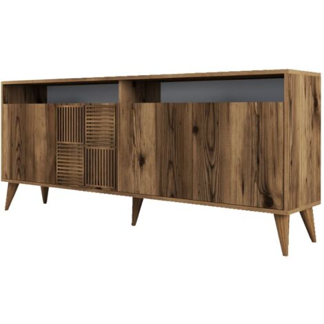 Cotecosy – Buffet en aggloméré 4 portes Milan – Longueur 180 cm – Hauteur 78,6 cm – Finition bois noyer – Panneaux mélaminés 100% recyclés