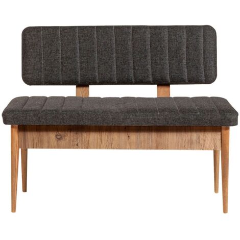 Banquette-coffre capitonnée avec dossier L110cm Scamnum Bois clair et Tissu Anthracite