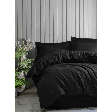 Housse de couette, housse de couette, linge de lit Set 100% Coton Noir Jacquard (1/2)