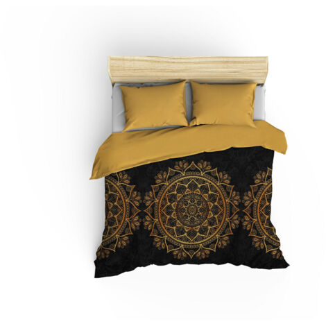 Housse de couette, housse de couette, linge de lit Set 100% Coton Gold Noir (1/5)