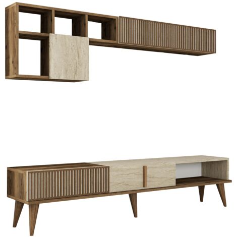 Meuble TV, table TV, lowboard Unit Noyer Travertine (1/5)