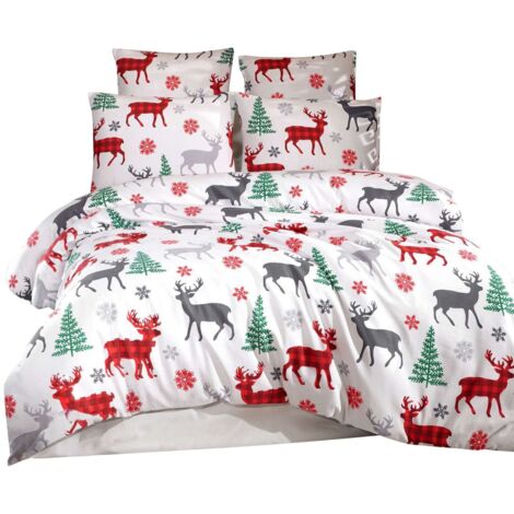 Housse de couette, housse de couette, linge de lit Set Blanc Rouge Vert Gris (1/4)