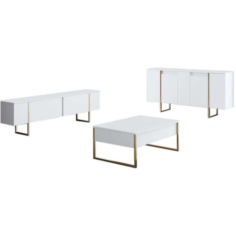 Cotecosy – Ensemble meubles de salon en aggloméré mélaminé – Buffet 160x35x80cm – Table basse 90x60x40cm – Meuble TV 180x30x50cm – Style contemporain