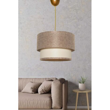 Cotecosy – Lustre en plastique avec abat-jour tissu beige et crème – Diamètre 30 cm – Hauteur 65 cm – Douille E27 Max 40W