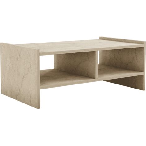 CALICOSY - Table basse 2 niches ouvertes décor travertin L90 cm - PERA (1/5)