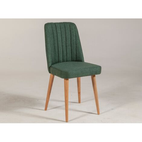 Chaise de salle à manger tissu vert et bois de pin naturel Mareva (1/3)