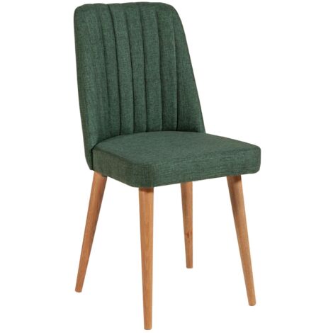 Chaise de salle à manger tissu vert foncé et bois naturel Akira (1/4)