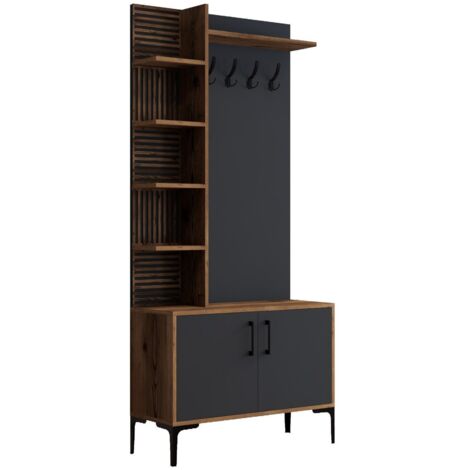 Portemanteaux avec étagères Vicente L90xH200cm Bois foncé et Anthracite
