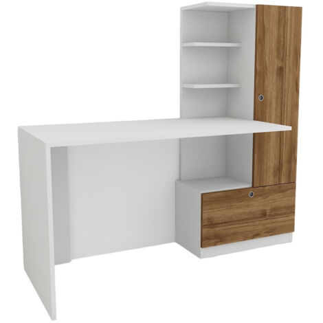 Bureau et bibliothèque à droite Asox Blanc et Bois (1/4)