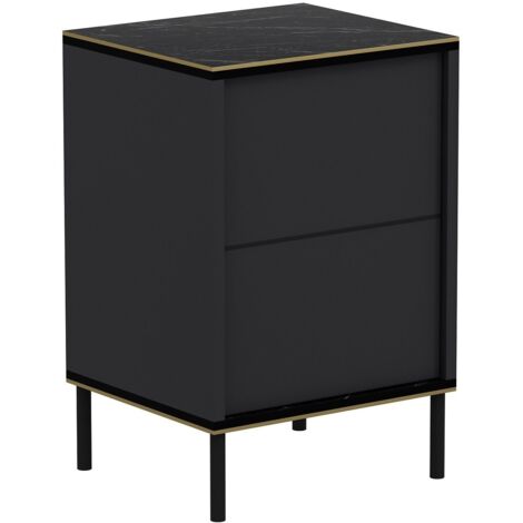 Table de chevet Shonna L40xH60cm Anthracite et Effet marbre Noir avec bordure Or (1/5)