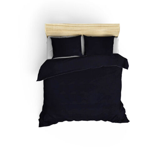 Housse de couette, housse de couette, linge de lit Set 100% Coton Bleu foncé (1/5)