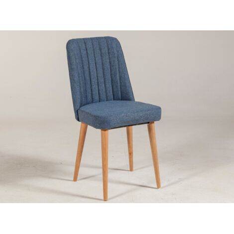 Chaise de salle à manger tissu bleu et bois de pin naturel Mareva (1/3)