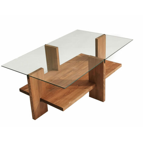Table basse Bilod 105x65cm Bois foncé et Verre Transparent (1/5)