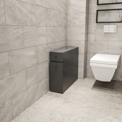 Cotecosy – Meuble bas de salle de bain anthracite – Armoire avec 2 tiroirs – Largeur 20 cm, Hauteur 55 cm, Profondeur 60 cm – Fixation murale incluse