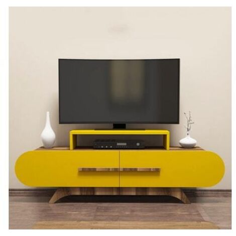 Meuble TV façade ovale Ellipsis 145cm Panneau Bois Naturel Jaune