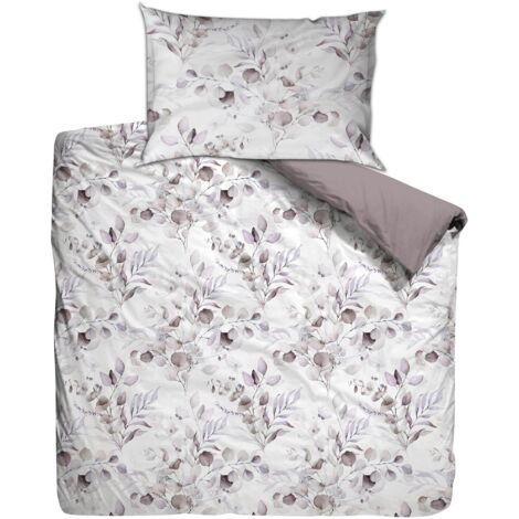 Housse de couette, housse de couette, linge de lit Set 100% Coton Lilac Blanc (1/4)