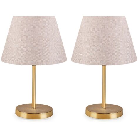 Lot de 2 lampes de table Accensa H37cm Tissu Crème et Métal Or