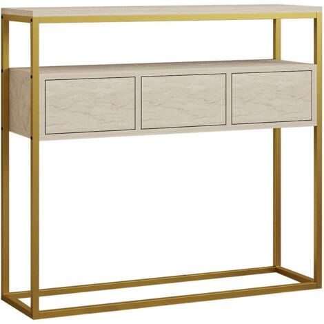 Buffet moderne 3 portes Marthe L100cm Effet travertin Beige et Or (1/5)