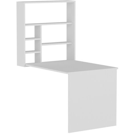 Bureau pliable avec étagère mural Conamy L90xH154,2cm Blanc
