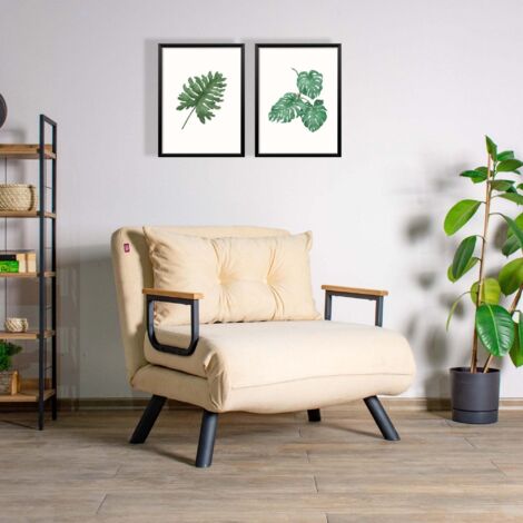 Cotecosy – Fauteuil convertible en tissu Sando – Dimensions couchage 175 x 60 cm – Dossier réglable sur 14 niveaux – Mousse rebondie pour confort