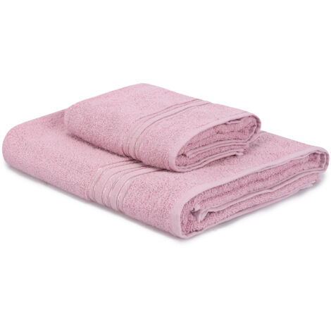 Ensemble de serviettes de bain et de douche Set 100% Coton Rose 450 gr/m² (1/5)