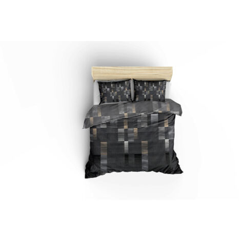 Housse de couette, housse de couette, linge de lit Set Anthracite Gold Blanc (1/5)