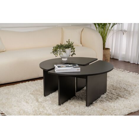 Calicosy – Table basse fixe en aggloméré mélaminé noir Ø90 cm – Épaisseur 18 mm – Hauteur 41 cm – Design moderne pour salon (1/9)