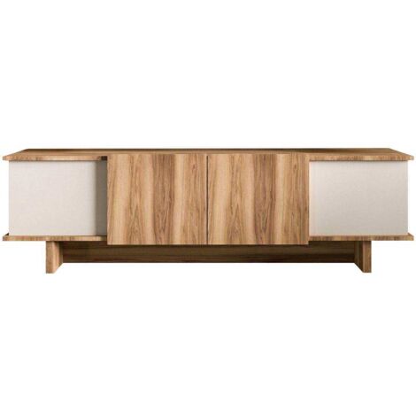 Hanah Home – Meuble TV 4 portes en aggloméré finition noyer – Dimensions 180x50x33 cm – Rangement pratique et design moderne – Fixation murale possible