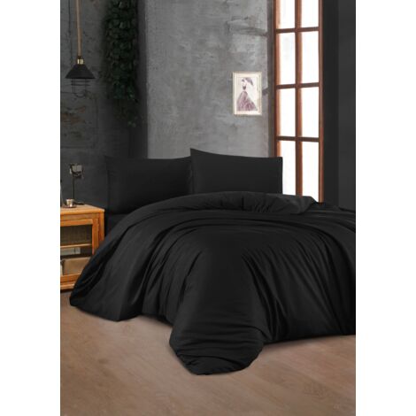 Housse de couette, housse de couette, linge de lit Set 100% Coton Noir (1/4)