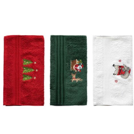 Ensemble de gants de toilette Set 100% Coton Vert Rouge Blanc 500 gr/m² (1/5)