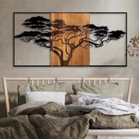 Asir Group Llc – Accessoire mural décoratif en bois noir et noyer – Dimensions 147 x 3 x 70 cm – Épaisseur bois 3 cm et métal 1,5 mm – Mécanisme de suspension inclus