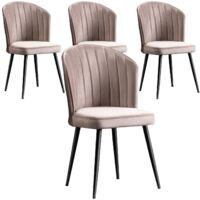 Lot de 4 chaises Iria Velours Cappuccino et Métal Noir