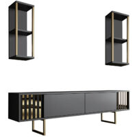 Ensemble meuble TV avec 2 étagères Manaslu Métal Or et Bois Anthracite