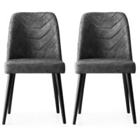 Chaise de salle à manger velours gris et bois noir Kinda - Lot de 2