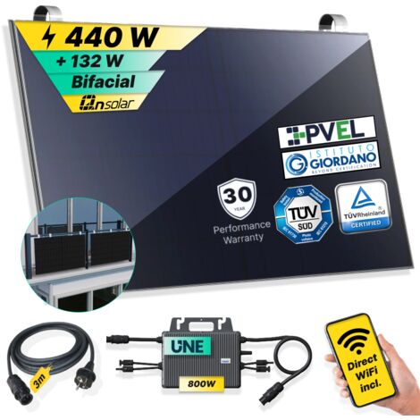 ROBINSUN®️ Kit Solar Enchufable Performance Balcony 440Wp, 1 panel QN 440Wp + 1 Microinversor 800W con Wifi incluído + Cable 3m + 1 Fijación SolarHook
