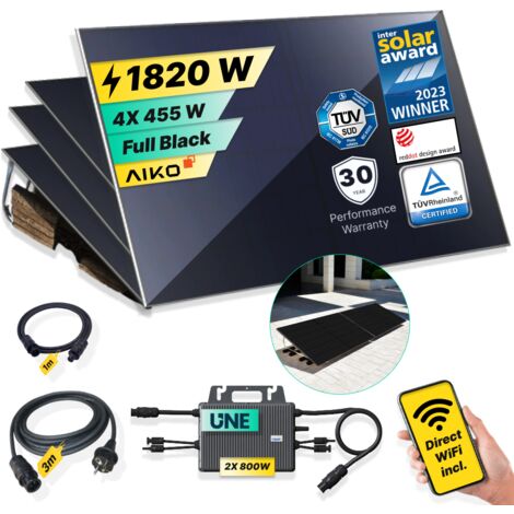 ROBINSUN®️ Kit Solar Enchufable Performance Flat 1.820Wp, 4 paneles Aiko 455Wp + 2 Microinversores 800W con Wifi incluído +Cable 3m + 4 Fijaciones 20º (1/5)