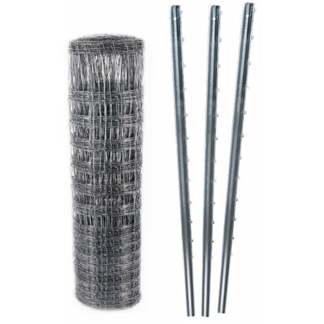 50m Wildzaun Forstzaun Weidezaun 200/22/15 Schwere Ausführung + Z-Profil Zaunpfosten 2,5m lang