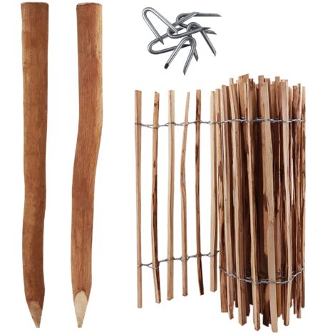 5m Komplett Set Staketenzaun 100cm hoch Lattenabstand 4-6cm mit 5 Holzpfosten 1,5m lang & Krampen