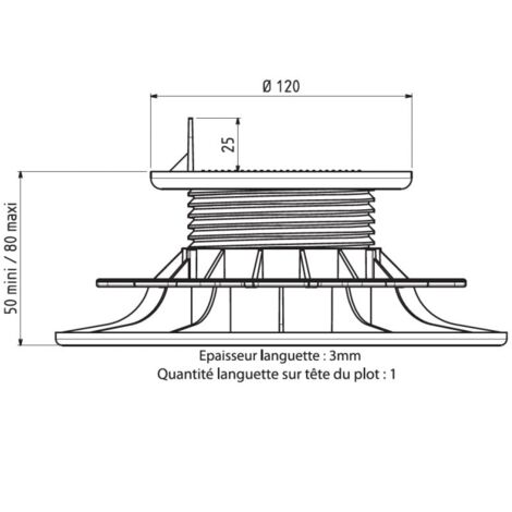 Base de montaje 50 y 80 mm para terraza de madera - JOUPLAST - Caja de 60 unidades