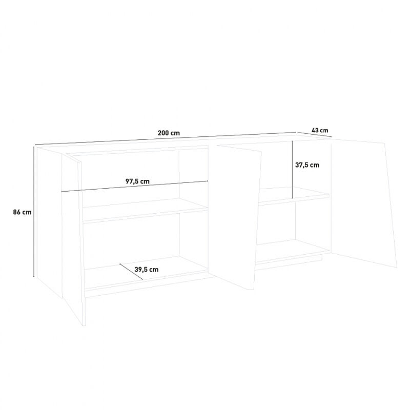 Mobile buffet moderno bianco credenza 200cm 4 ante 2 vani Made in