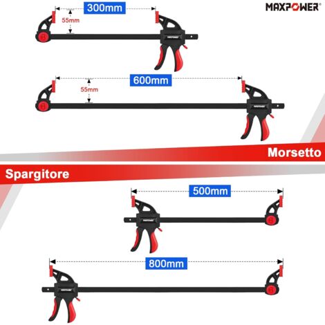 MAXPOWER 4 pezzi Morsetti da Falegname 300mm/600mm Morsetti a barra Massima  Forza di Serraggio 100kg