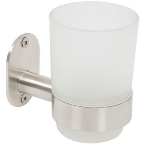 Metaform Blizz Porta spazzolini a parete in acciaio inox AISI 304 spazzolato e vetro 6,8xh9,6x10,5 cm accessori per il bagno porta bicchiere